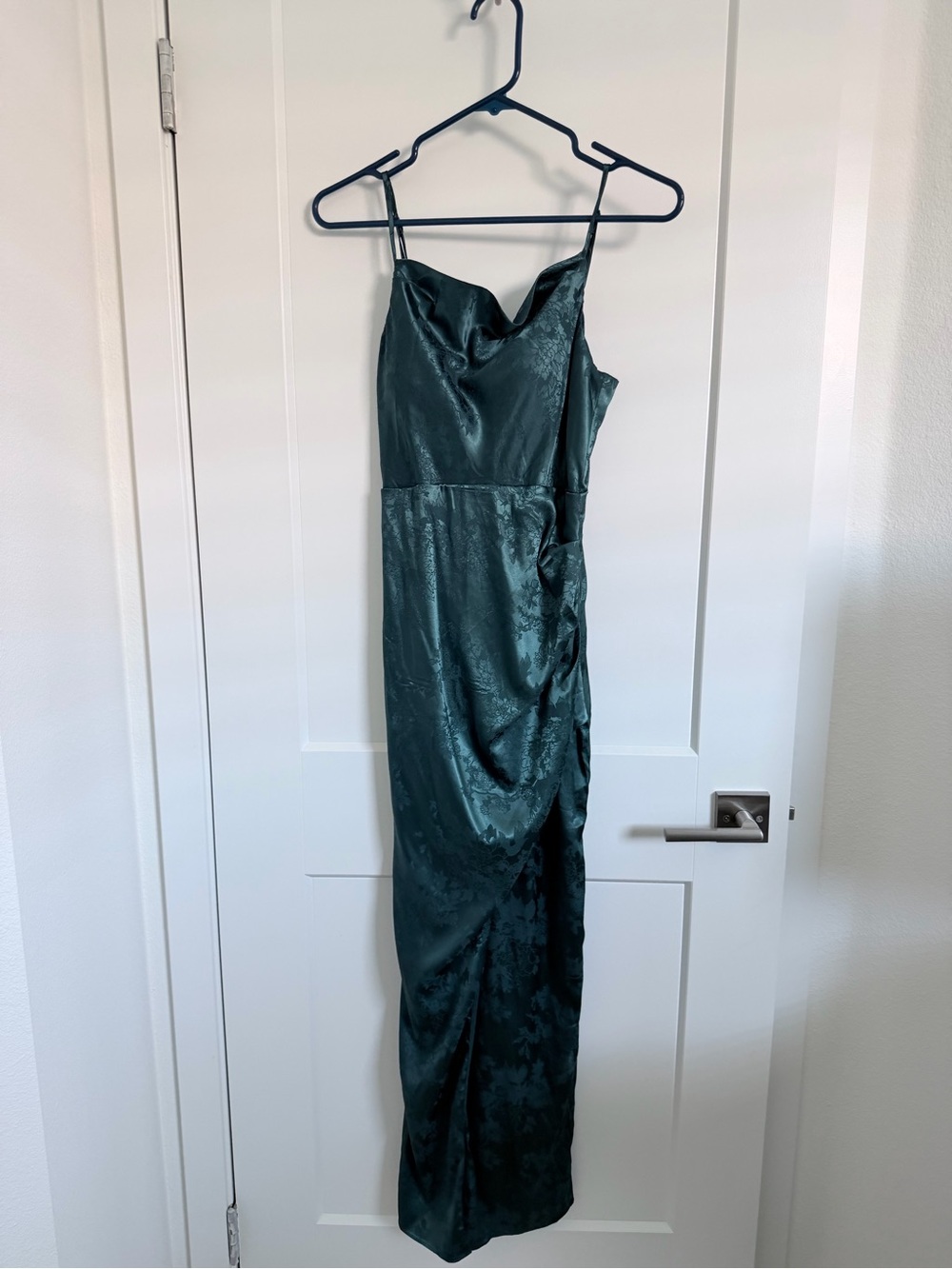 Emerald Green Satin Slip Dress with Cowl Neck